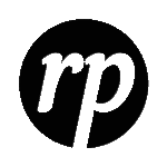 Ross Purves Marketing logo. It features a black circle with white 'rp' on it. The 'p' extends outside the circle.