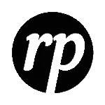 Ross Purves Marketing logo. It features a black circle with white 'rp' on it. The 'p' extends outside the circle.