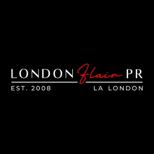 London Flair PR logo in square format. The 'flair' is in caligraphy and red.